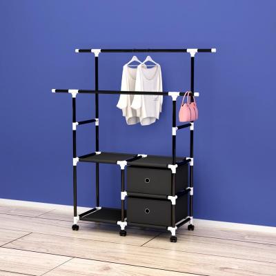 China Modern Clothes Storage Organizer Wardrobe Clothing Organizer Rack with Wheels for sale