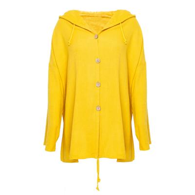 China 2021 Factory Autumn Mum Plus Size 5XL Linen Women's Casual Long Sleeve Button Jacket Yellow Wholesale QUICK DRY Placket Women With Hoodies for sale