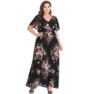 China 2021 anti-static new hot sale plus size women's short-sleeved temperament printed plus size women's boutique clothing dress for sale