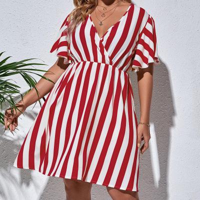 China 2021 anti-static Europe and the United States summer leisure hot sale striped splicing Europe and the United States plus-size women for sale