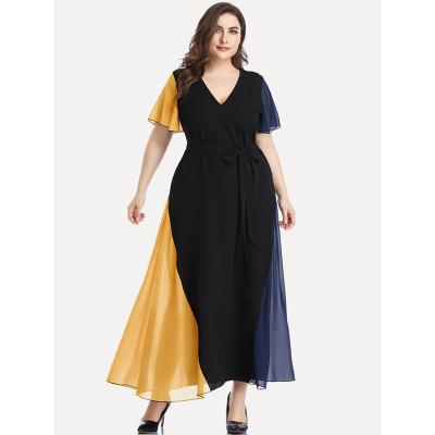 China European and American plus size women's anti-static stitching fashion loose dress summer 2021 new plus size women's boutique clothing dress for sale