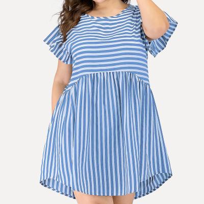 China Anti-static Europe and the United States Sale Summer Recreational Short Stripe Splicing Plus Size Women's Dress for sale