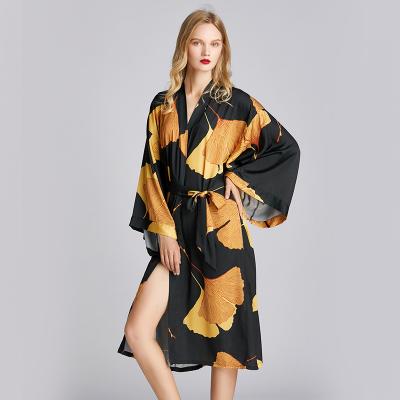 China Breathable Elegant Custom Made Luxury Leaves Printed Oversized Sleep Wear Maxi Dresses Plus Size Womens Silk Maxi Dresses For Women for sale