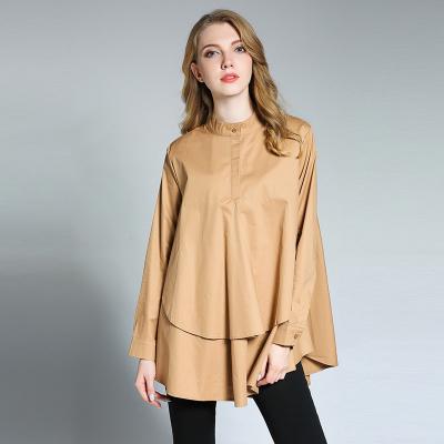 China Autumn 100% Cotton Solid QUICK DRY Loose Plus Size Blouse Long Sleeve Length Dress Plus Size Church Blouse for sale