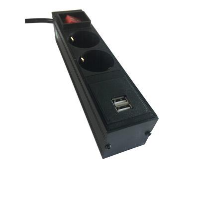 China Industrial 1U 16A 2 Euro Sockets+2 USB.2 Sockets , Network Cabinet PDU for sale