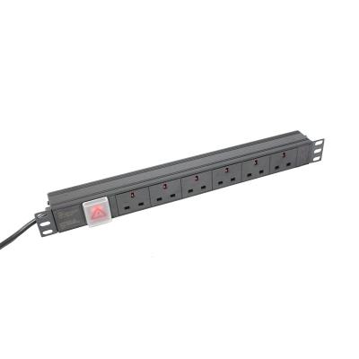 China Industrial Horizontal Installation 19inch Rack Mount PDU UK Sockets 6 Way Power Strip For Network Cabinet for sale