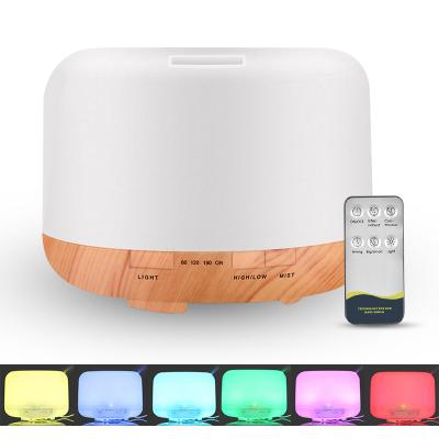 China Hotel Dropshipping 500ml 7 Colors Remote Control Wooden Grain Air Humidifier Perfume Diffuser Cool Mist Aroma Diffuser for sale