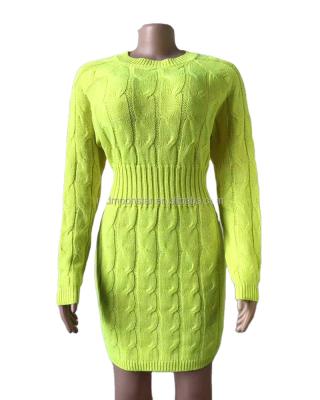 China Hot Selling Autumn Wool Knit Twist Solid Color Sweater Woman Tight Anti-pilling Sweater Dresses for sale