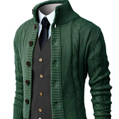 China Men's Long Sleeve Stand Collar Cardigan Sweaters Anti Shrink Button Down Cable Knit Sweater for sale