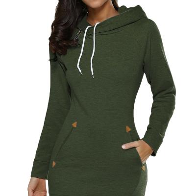 China Anti-Static Women Casual Hooded Sports Dress Autumn Long Sleeve Pocket Loose Sweatshirt Dress Fashion Drawstring Split Solid Dress Streetwear for sale