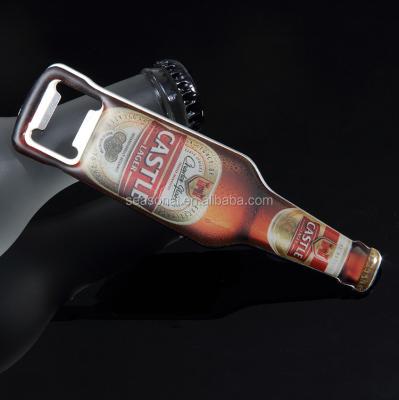 China Sustainable Stainless Steel Offset Printing Bottle Shape Bar Blade Beer Bottle Opener for sale