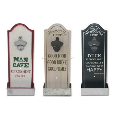 China Sustainable Printed Wall Mounted MDF Bottle Opener With Can Catcher for sale