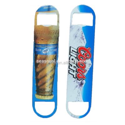 China Viable Cheap OEM CMYK Offset Printing Stainless Steel Bar Blade Beer Bottle Opener for sale