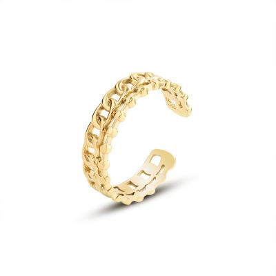 China Fashion Environmental Friendly Jewelry Simple Personality Non Fade Hollow Element 18k Ring Stainless Steel Gold Plated Index Finger Ring Couples Ring for sale