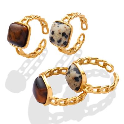 China Jewelry Women Stainless Steel High Quality Environmental Friendly 18K Gold Plated Retro Natural Stone Opening Rings Accessories Wholesale for sale