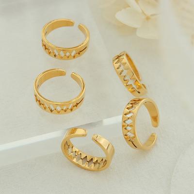 China New Fashion Environmental Friendly 18k Gold Plated Hollow Irregular Opening Rings Stainless Steel Jewelry For Women for sale