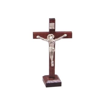 China Europe Saint Benedict Standing Religious Gift Small Table Catholic Wooden Crucifix Statue for sale