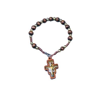 China Catholic Crusader Saint Benedict Medals Bracelets With Cross Religious Wooden Bead Bracelets for sale