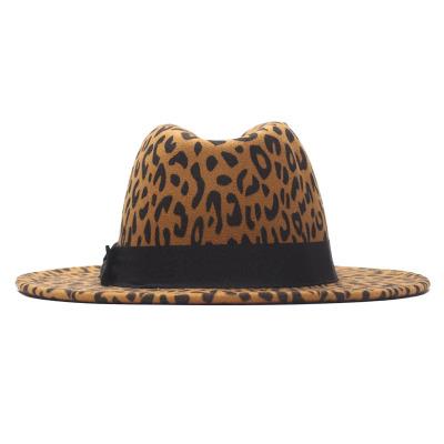 China 2020 Character HT-0177 2020 Leopard Jazz Jazz Felted Hat Wool Wide Brimmed Cap Classic Gentlemen Print Top Hat For Unisex for sale