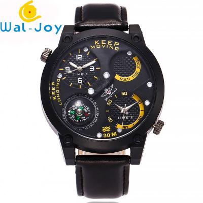 China WJ-6641 Multiple Movement Double Dial Large Time Zone Leather Men Watch for sale