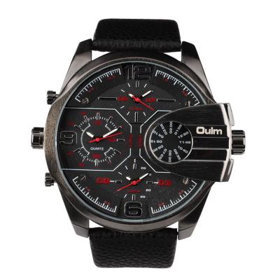 China WJ-6162 Multi Time Zone Waterproof Leather Strap Oulm Brand Genuine Multi Watches for sale