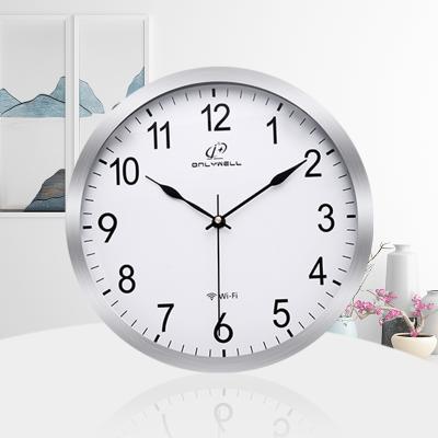 China Silver 12 Inch Wall Clock Wifi Connection Analog Smart Clock Controller Auto Adjust Time Radio for sale