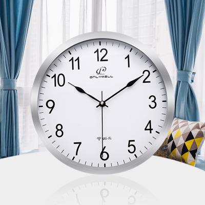 China Antique Style 12 Inch Metal Frame Wall Clock WIFI Controller Analog Aluminum Clock For Living Room for sale