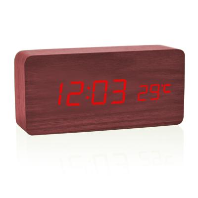 China Antique Style Digital Table Clock Time Date Electronic Voice Activated Temperature LED Display Wooden Digital Alarm Clock for sale