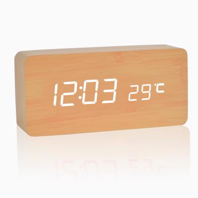 China Antique Bamboo Digital Alarm Clock Temperature LED Display Number USB Factory Price Style Wooden Table Clock for sale