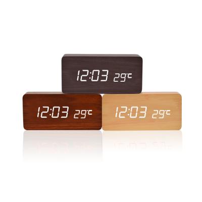 China Antique Style Wooden LED Alarm Clocks with Thermometer Rectangle Table Clock Digital LED Pendulum Classic Wooden Clock for sale