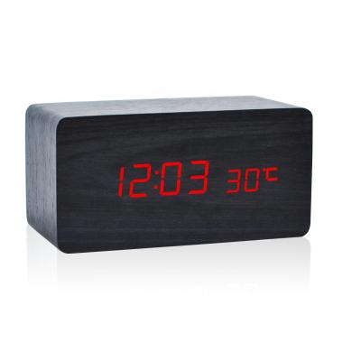 China Antique Style Voice Control USB Charging Time Date Temperature LED Display Digital Table Clock Wooden Alarm Clock for sale