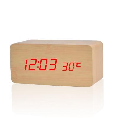 China New Style LED Alarm Clock USB Digital Wooden Table Clock Antique Creative Desktop Clock With Temperature Display for sale