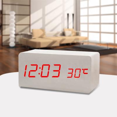 China Antique Style Cell Phone Wireless Charger Wooden LED Alarm Clock With Temperature Display for sale