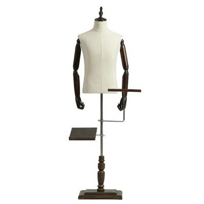 China Other Clutch Wood Cloth Men's Bust Suit Display Mannequin With Solid Wood Base for sale