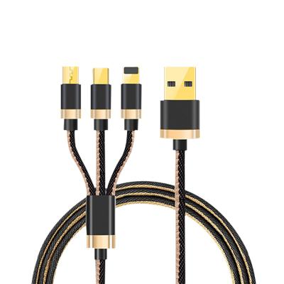 China Universal Mobile Phone Durable 3 In 1 Usb Cable 1.2 M Jacket Nylon Braided Usb Cable For Iphone 12 for sale