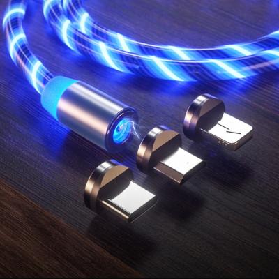 China Super Fast Multi Magnetic Cables 3in1Magnet LED Light USB Cable 2A 3A Charging Charging Cable for iPhone for sale