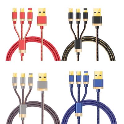 China Cell Phone JEANS Braided 3A Fast Charging MOBILE CHARGER USB CABLE BEST SELLING 3in1 2021 For Apple iPhone Micro USB-C for sale