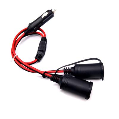 China Car Factory Car Cigarette Plug Power Adapter Extension Lighter Wire 1 Male To Female Plug 2 Cable Cord for sale