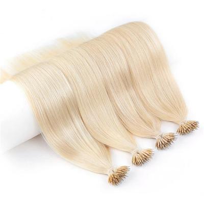 China Nano Pre-bonded Pulled Ring Tip Blonde Hair Extension Best Quality Nano Hair Extensions Virgin Silky Straight Double Cuticle Uncut Hair Extension for sale