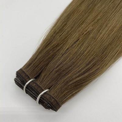 China Soft Silky Straight And Thin Flat Weft Extensions Full End Invisible Silk Hair Weft Extensions for sale