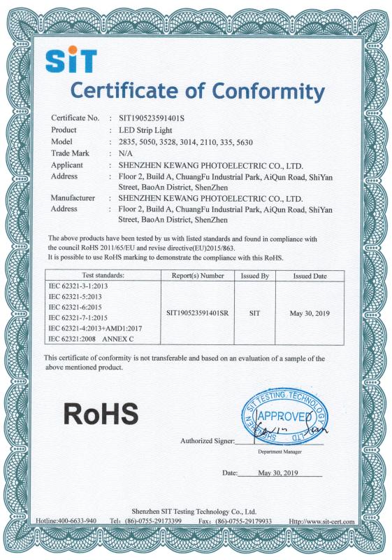 RoHS - Shenzhen Kewang Optronics Co., Ltd.