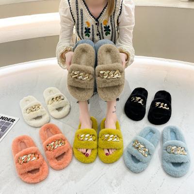 China CUSHIONING autumn and winter stain large size chain wool slippers indoor and outdoor flat bottom wool thermal flat slippers for sale