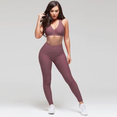 China Breathable Hot Selling Jacquard Yoga Fitness Pant Suit Yoga Suit Sports Running Suit for sale