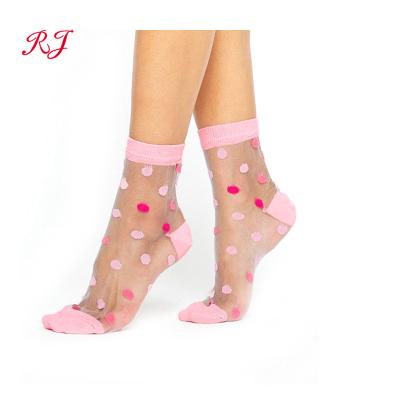 China Anti-Fault Ankle Socks Sheer Summer Sheer Nylon Silk Thin Socks For Lady Women Sexy Rhinestone Crystal See Crew Socks for sale