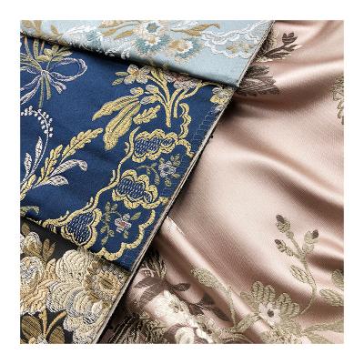 China Anti-Static Stock Jacquard Satin Brocade Fabric Luxury Yarn Dyed Fabric For Curtain for sale