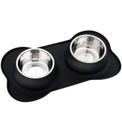 China Viable Custom Logo High Quality Travel Pet Double Dog Bowl Portable Silicone Pet Bowl for sale