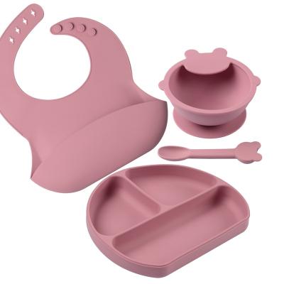 China Washable 4-Pack Baby Tableware BPA Free Silicone Rolls Suction Dish Feeding Set Bowl With Spoon Fork for sale