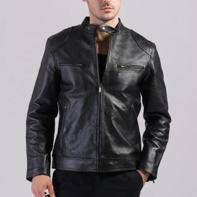 China High Quality Fashion Casual Genuine Leather Breathable Heat To Keep Windproof Zippers And Scratch Pure Slim Fit Leather Jacket Motorcycle Men for sale