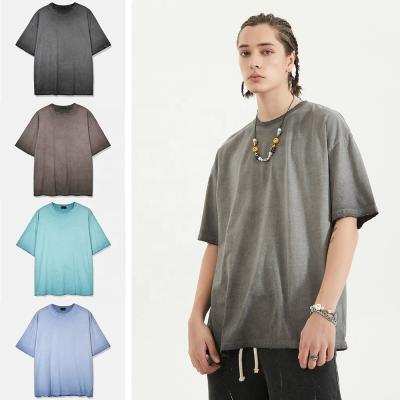 China Custom Logo Wholesale Youth Popular Anti-wrinkle Hip Hop Faded High Street Fashion Shirt Vintage Cotton T Shirts For Men 2021 Stylish for sale