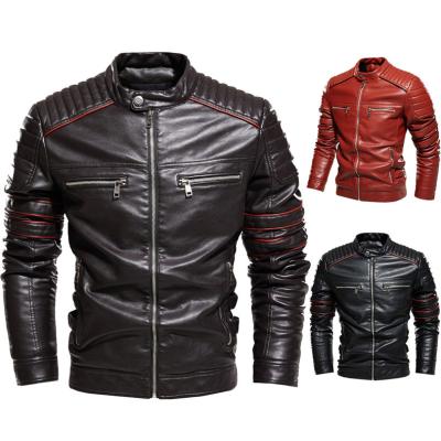 China Breathable PU Leather Jacket Euro Size FashionStripes Mix Custom Design Jaqueta Chaqueta Windproof Jacket for sale